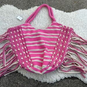 No Boundaries Women’s Adult Fringe Beach Tote Handbag Pink Passion